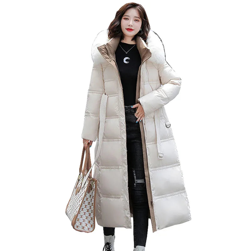 Doudoune à capuche avec col en fourrure pour femme, 90% duvet de canard blanc, optique chaude, manteau femme élégant, grande taille, hiver, nouveau, OK1156, 2025