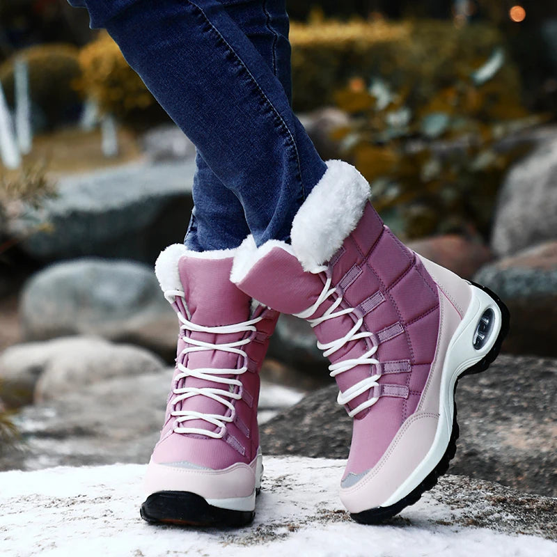 Nouvelles bottes d'hiver pour femmes bottes de neige chaudes de haute qualité à lacets bottines confortables bottes de randonnée imperméables en plein air taille 36-42