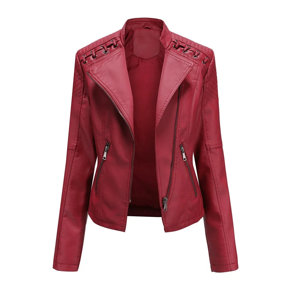 Blouson de Moto en Simili Cuir Noir pour Femme – Veste de Motard Courte et Coupe Slim