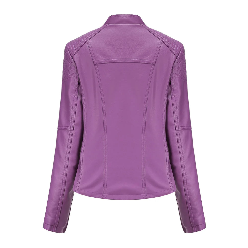 Blouson de Moto en Simili Cuir Noir pour Femme – Veste de Motard Courte et Coupe Slim