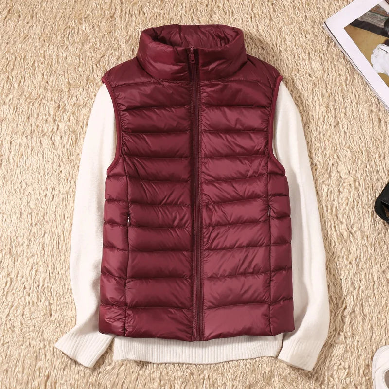 Doudoune d'hiver chaude pour femme, col montant, gilets en fibre, gilets courts, doudoune en résine blanche, gilet noir