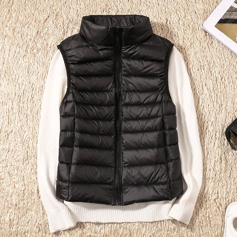 Doudoune d'hiver chaude pour femme, col montant, gilets en fibre, gilets courts, doudoune en résine blanche, gilet noir