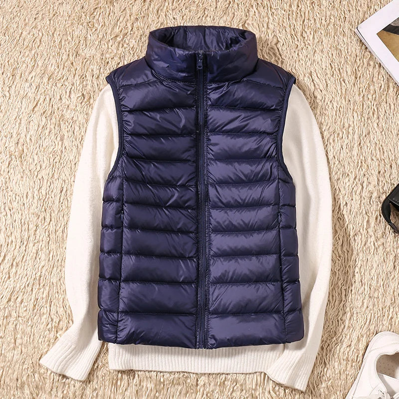 Doudoune d'hiver chaude pour femme, col montant, gilets en fibre, gilets courts, doudoune en résine blanche, gilet noir