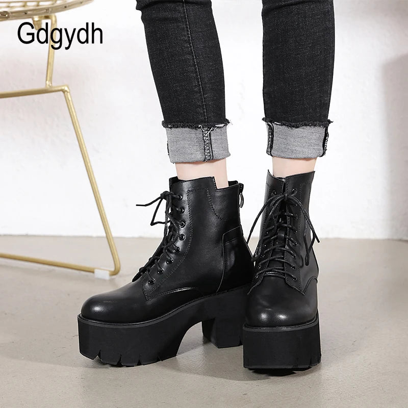 Gdgydh-Bottes Rinse Round Parker pour femmes, OligSoft Material, Lace-Up Female Short, Optical Platform, Ladies Shoes, Black, Vente en gros, 2022