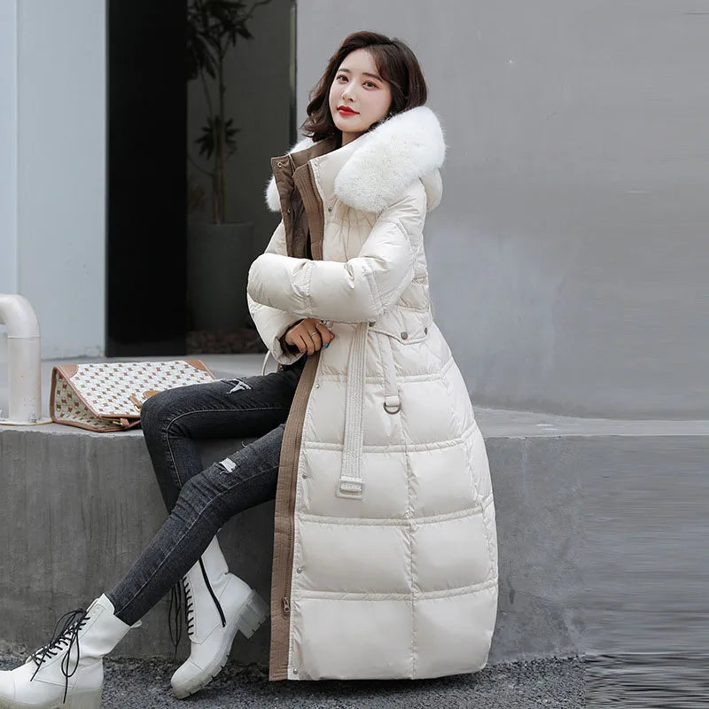 Doudoune à capuche avec col en fourrure pour femme, 90% duvet de canard blanc, optique chaude, manteau femme élégant, grande taille, hiver, nouveau, OK1156, 2025