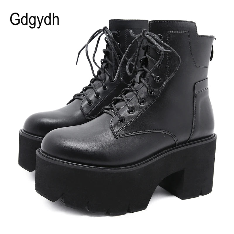 Gdgydh-Bottes Rinse Round Parker pour femmes, OligSoft Material, Lace-Up Female Short, Optical Platform, Ladies Shoes, Black, Vente en gros, 2022