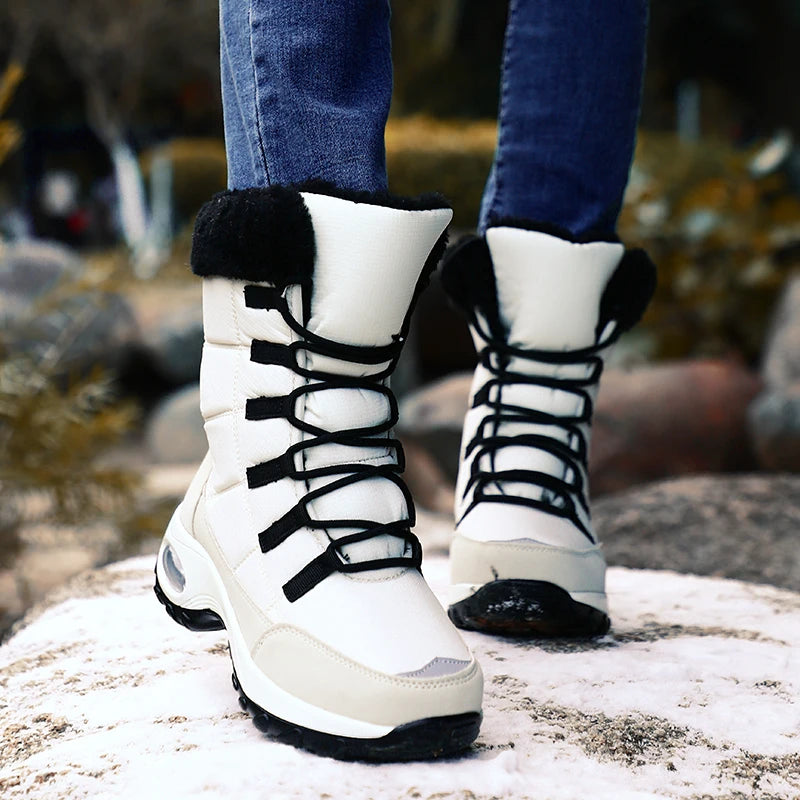 Nouvelles bottes d'hiver pour femmes bottes de neige chaudes de haute qualité à lacets bottines confortables bottes de randonnée imperméables en plein air taille 36-42