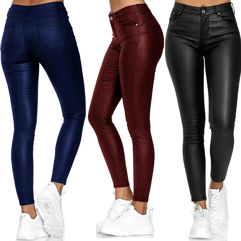Pantalon Slim en Similicuir Taille Haute - Look Sexy Chic