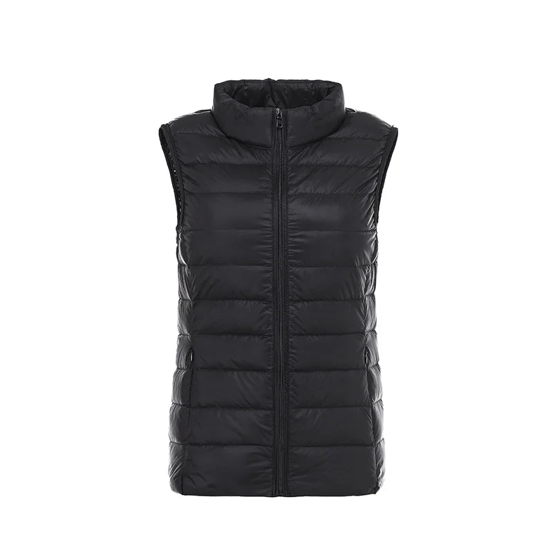 Doudoune d'hiver chaude pour femme, col montant, gilets en fibre, gilets courts, doudoune en résine blanche, gilet noir