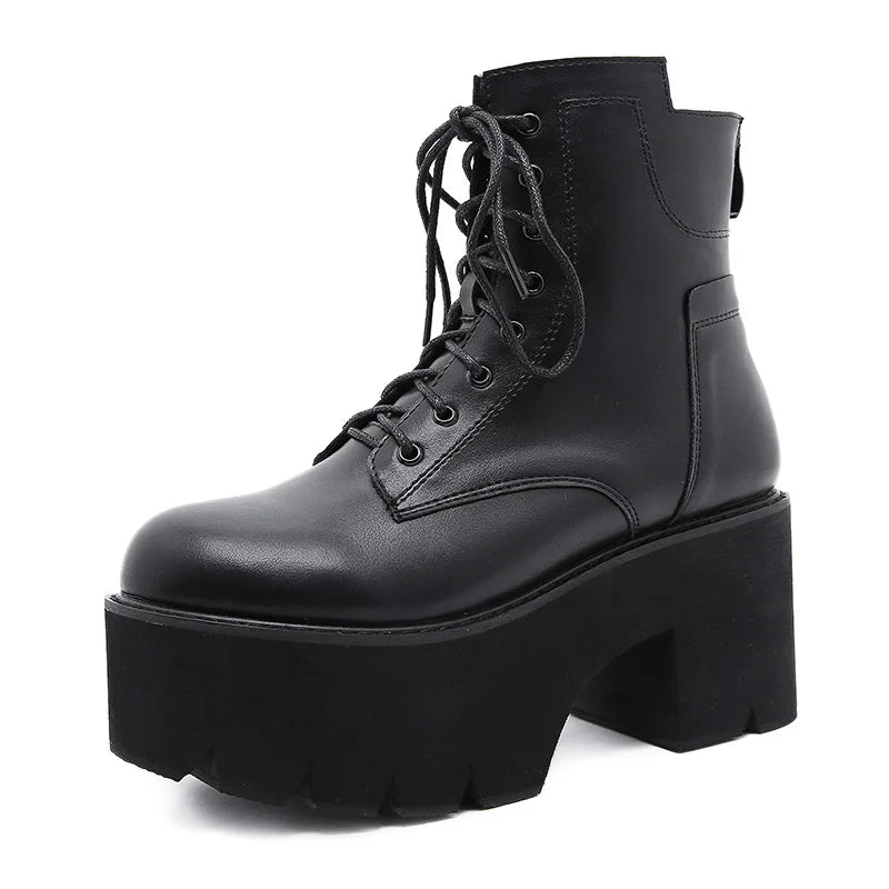 Gdgydh-Bottes Rinse Round Parker pour femmes, OligSoft Material, Lace-Up Female Short, Optical Platform, Ladies Shoes, Black, Vente en gros, 2022