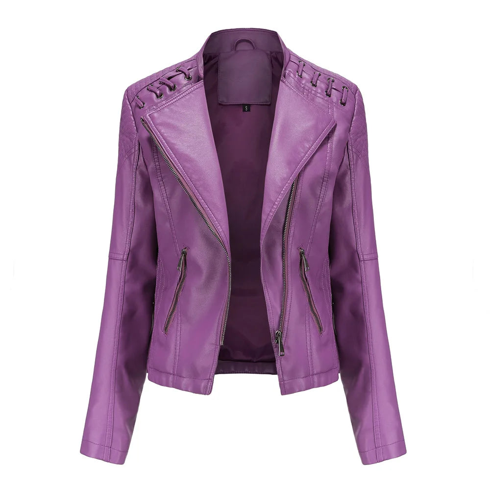 Blouson de Moto en Simili Cuir Noir pour Femme – Veste de Motard Courte et Coupe Slim