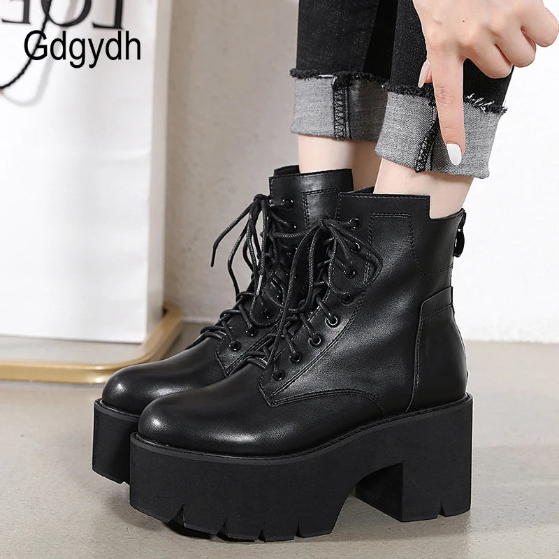 Gdgydh-Bottes Rinse Round Parker pour femmes, OligSoft Material, Lace-Up Female Short, Optical Platform, Ladies Shoes, Black, Vente en gros, 2022