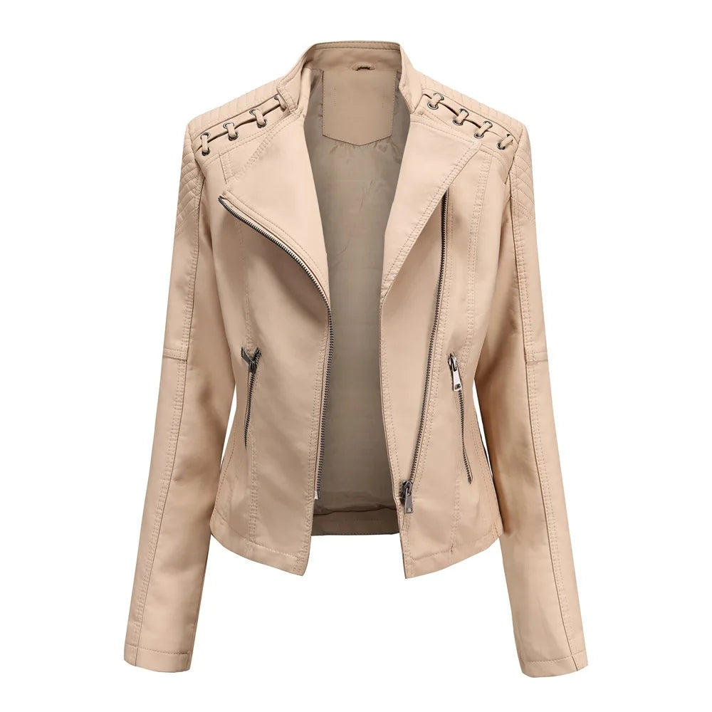 Blouson de Moto en Simili Cuir Noir pour Femme – Veste de Motard Courte et Coupe Slim