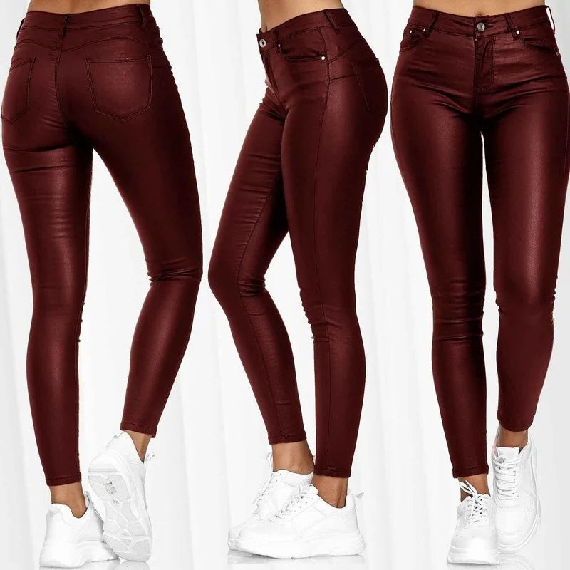 Pantalon Slim en Similicuir Taille Haute - Look Sexy Chic