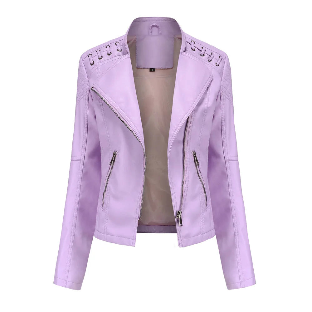 Blouson de Moto en Simili Cuir Noir pour Femme – Veste de Motard Courte et Coupe Slim