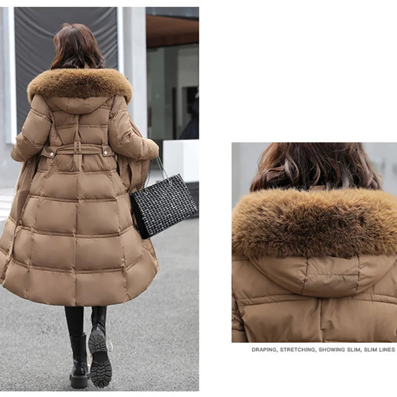 Doudoune à capuche avec col en fourrure pour femme, 90% duvet de canard blanc, optique chaude, manteau femme élégant, grande taille, hiver, nouveau, OK1156, 2025