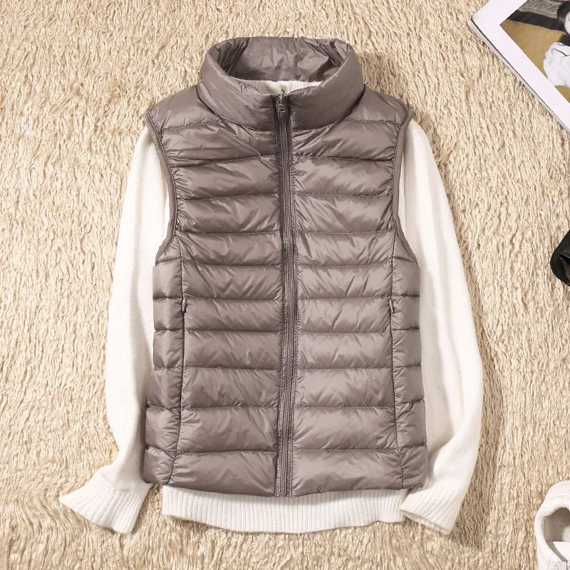 Doudoune d'hiver chaude pour femme, col montant, gilets en fibre, gilets courts, doudoune en résine blanche, gilet noir