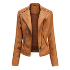 Blouson de Moto en Simili Cuir Noir pour Femme – Veste de Motard Courte et Coupe Slim