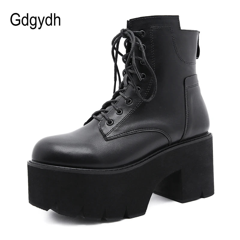 Gdgydh-Bottes Rinse Round Parker pour femmes, OligSoft Material, Lace-Up Female Short, Optical Platform, Ladies Shoes, Black, Vente en gros, 2022