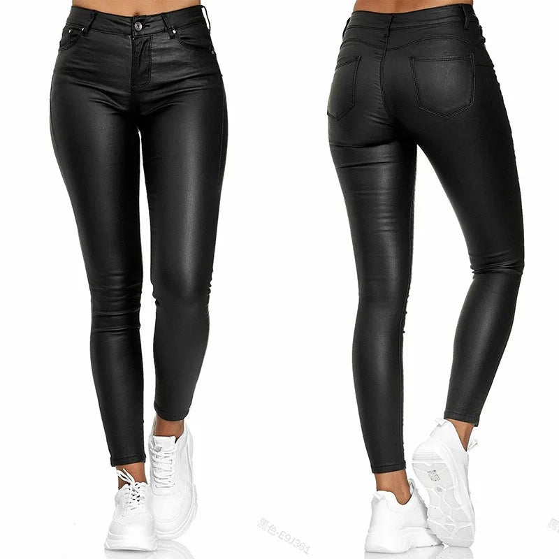 Pantalon Slim en Similicuir Taille Haute - Look Sexy Chic