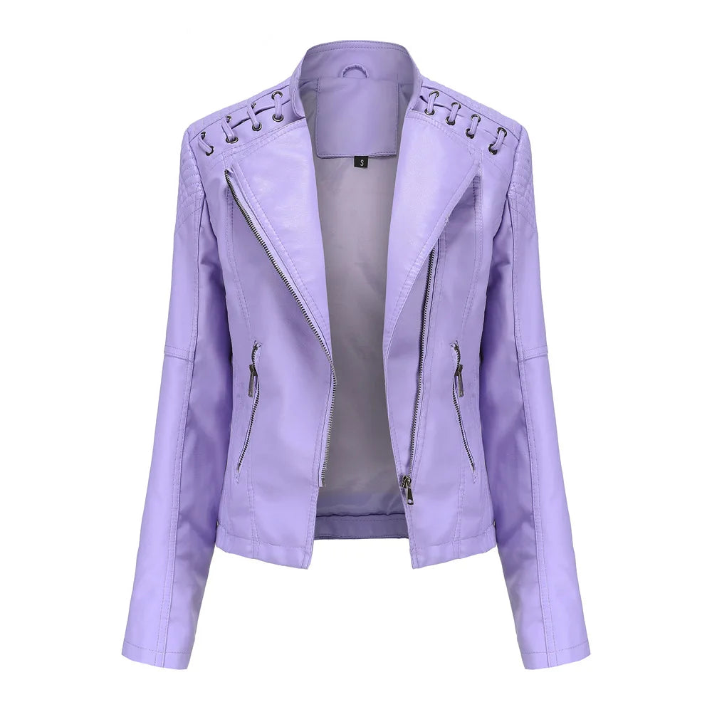 Blouson de Moto en Simili Cuir Noir pour Femme – Veste de Motard Courte et Coupe Slim