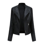 Blouson de Moto en Simili Cuir Noir pour Femme – Veste de Motard Courte et Coupe Slim