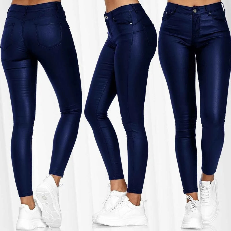 Pantalon Slim en Similicuir Taille Haute - Look Sexy Chic