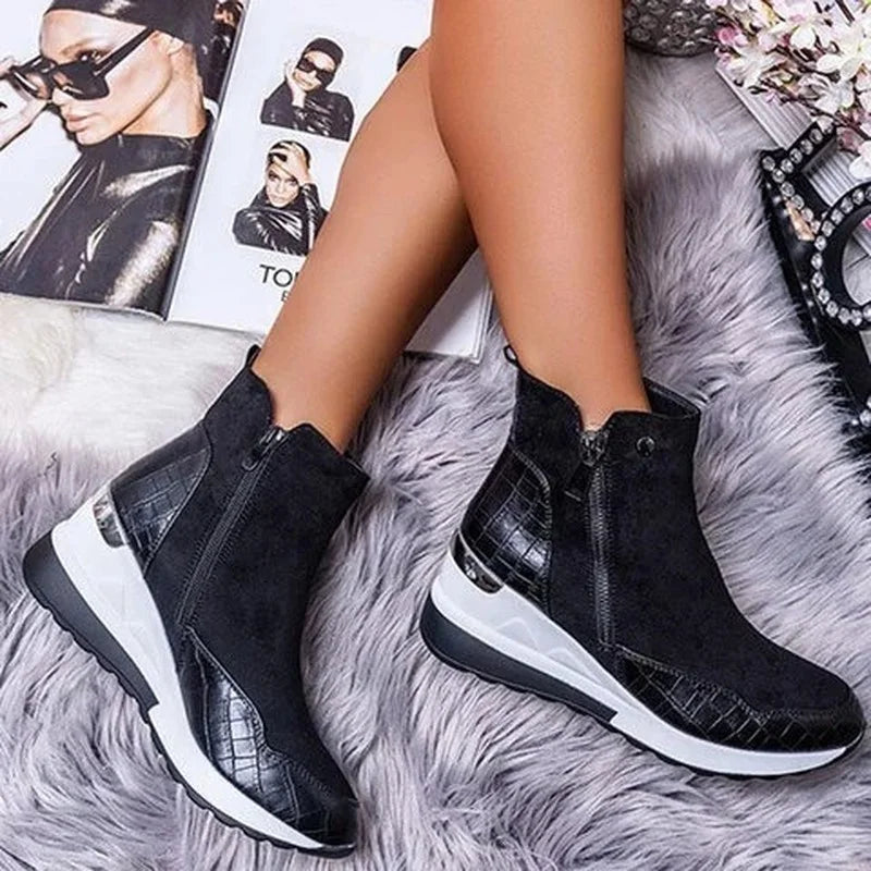 Bottines classiques à cheville pour femme, style Punk, à semelles compensées, talons hauts, en PU, grande taille 35-43, hiver