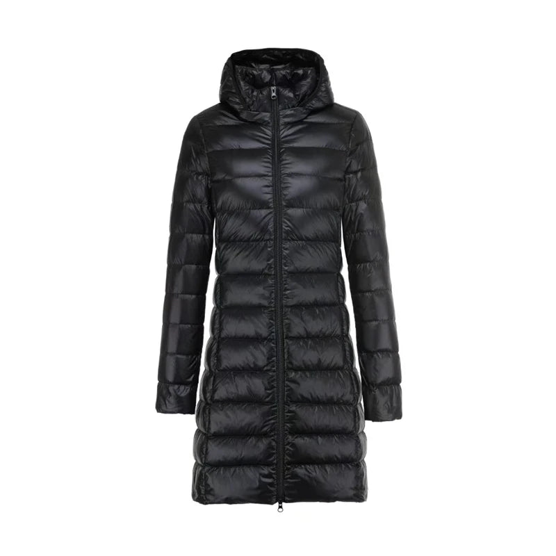 Combinaison à capuche en duvet de canard blanc pour femme, ultra légère, pliable, X-long, mère d'âge moyen, décontracté, nouvelle arrivée, 2024
