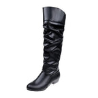 Automne et hiver nouvelles bottes hautes femmes talon De créateur bottes hautes noires bottes en cuir pour femmes grande taille 35-43 Botas De Mujer