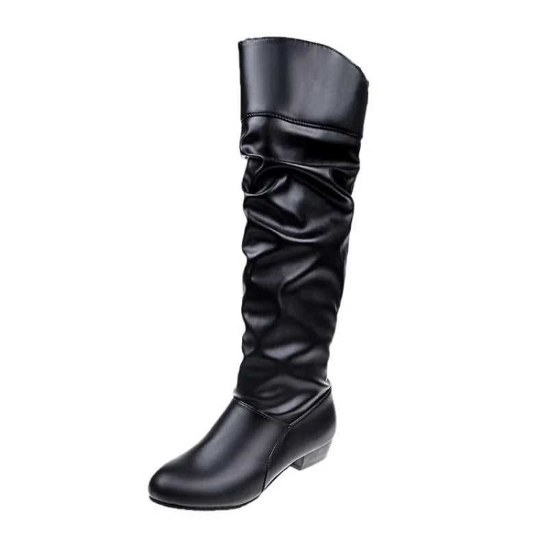 Automne et hiver nouvelles bottes hautes femmes talon De créateur bottes hautes noires bottes en cuir pour femmes grande taille 35-43 Botas De Mujer