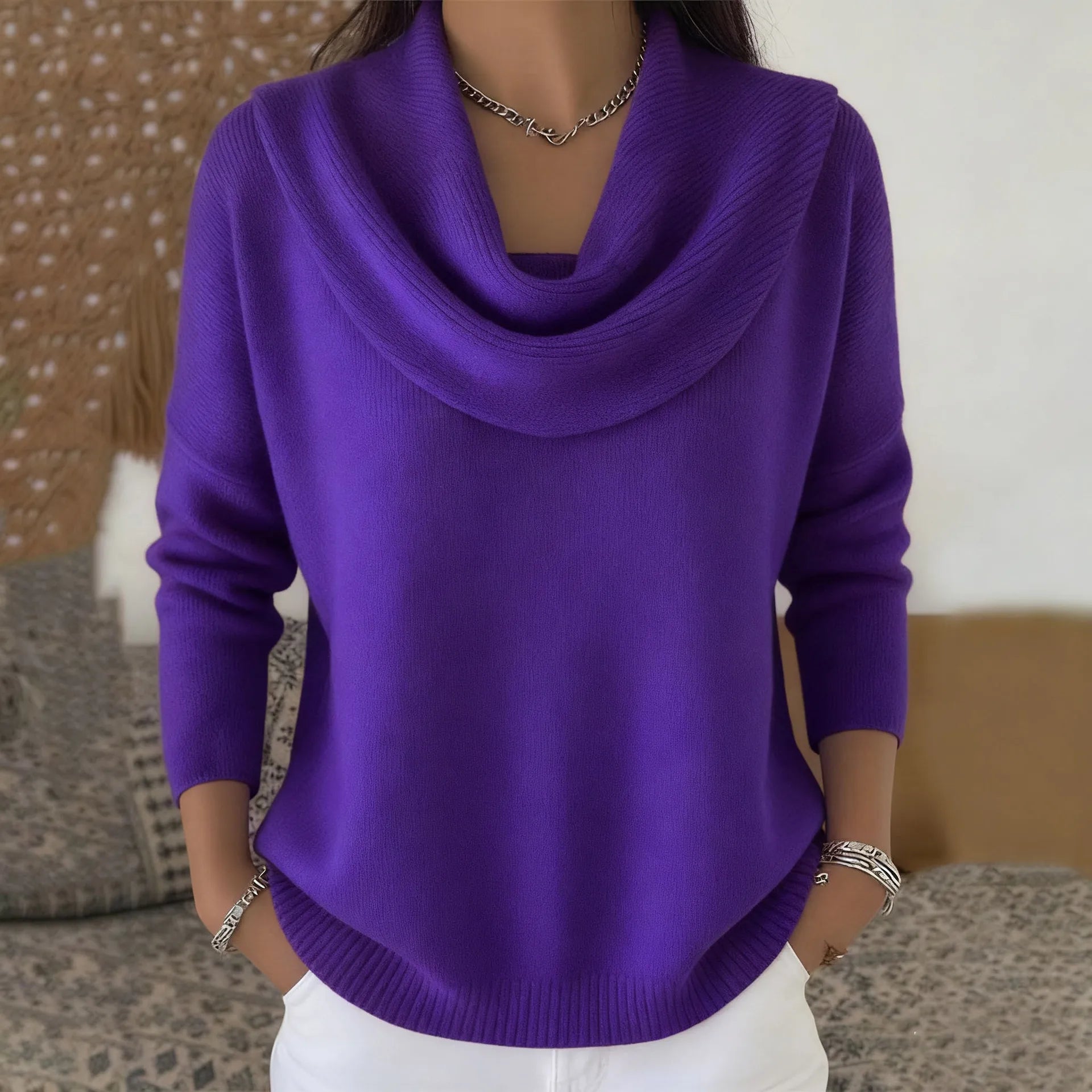 Pull Ample Col U/V Décontracté – Style Casual & Polyvalent