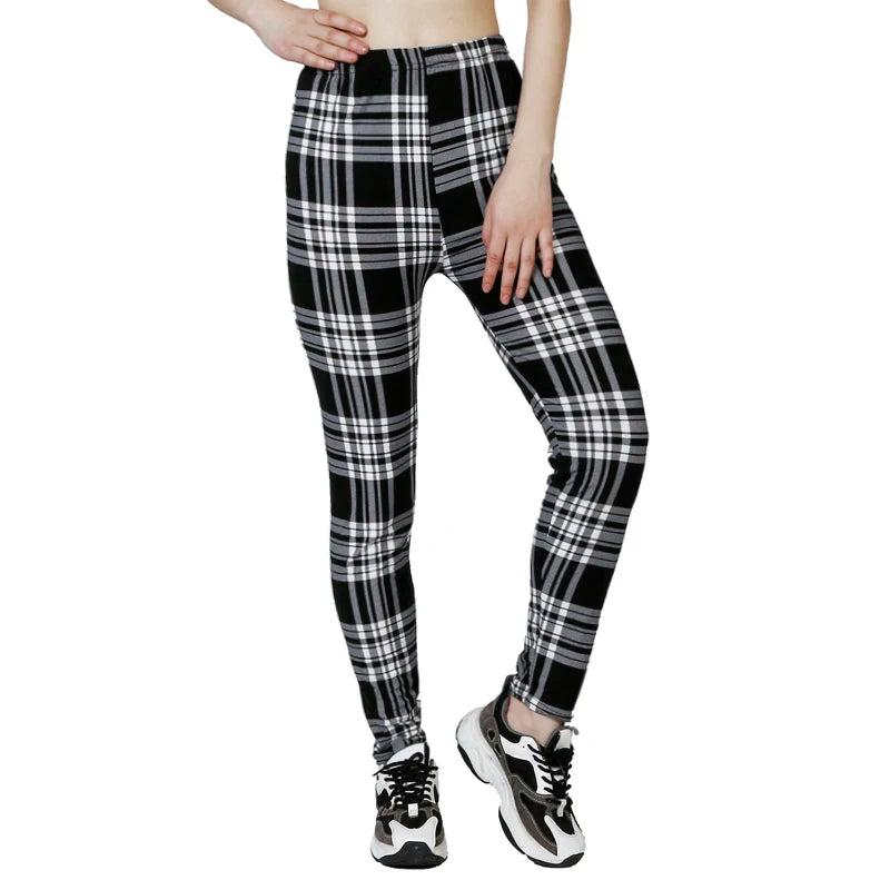 Legging de Sport à Carreaux Noir et Blanc – Fitness, Yoga & Mode Décontractée