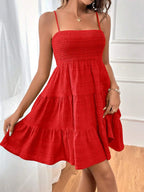 Robe mini bustier smockée à bretelles spaghetti style Y2K pour femme, robe évasée à volants superposés, tenue décontractée d'été pour les vacances et la plage