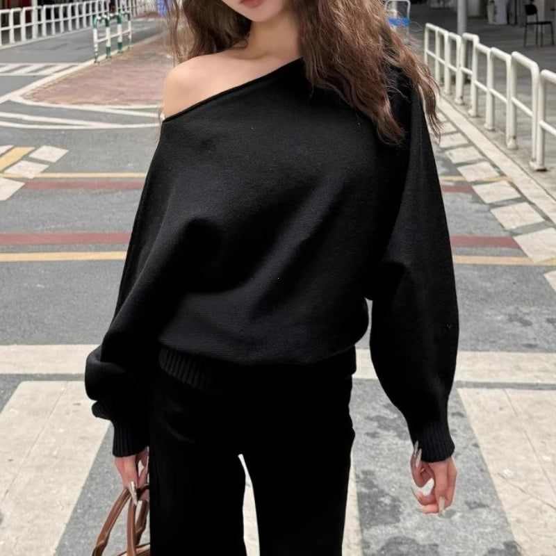 Pull Ample Épaules Dénudées Style Coréen - Dawndesslo