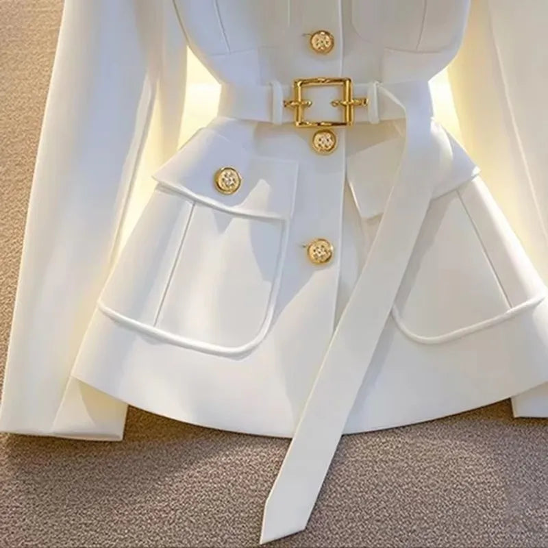 Manteau Blazer Ajusté Ceinturé pour Femme – Veste de Bureau Chic à Simple Boutonnage