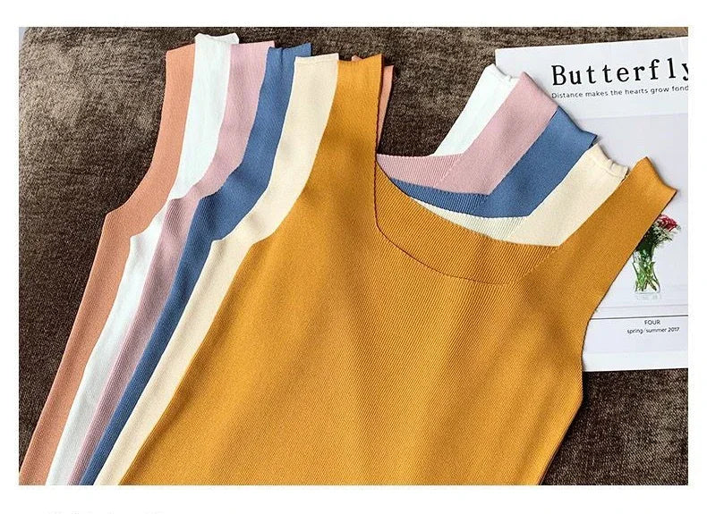 Débardeur Col en U Tricoté Femme - Top Slim Streetwear