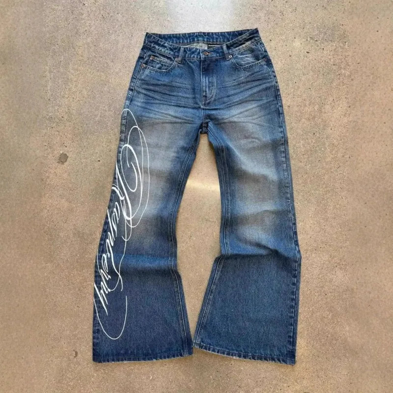 Jean Baggy Deeptown Bleu – Imprimé Graphique Style Harajuku & Streetwear