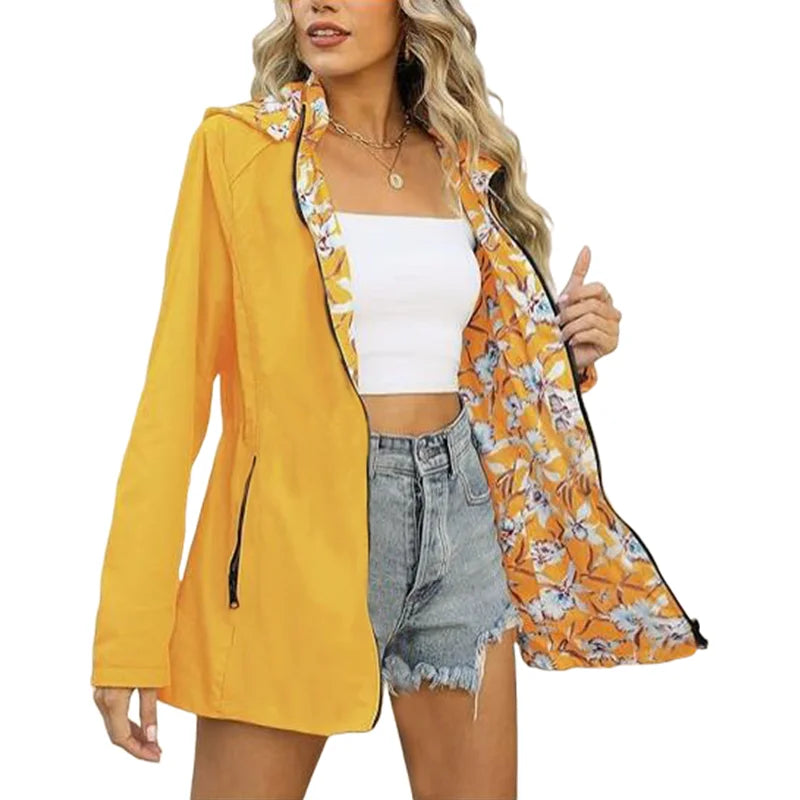 Veste à capuche d'automne pour femmes, manteau décontracté imprimé réversible avec poches, Streetwear multicolore, vêtements assortis S-2XL