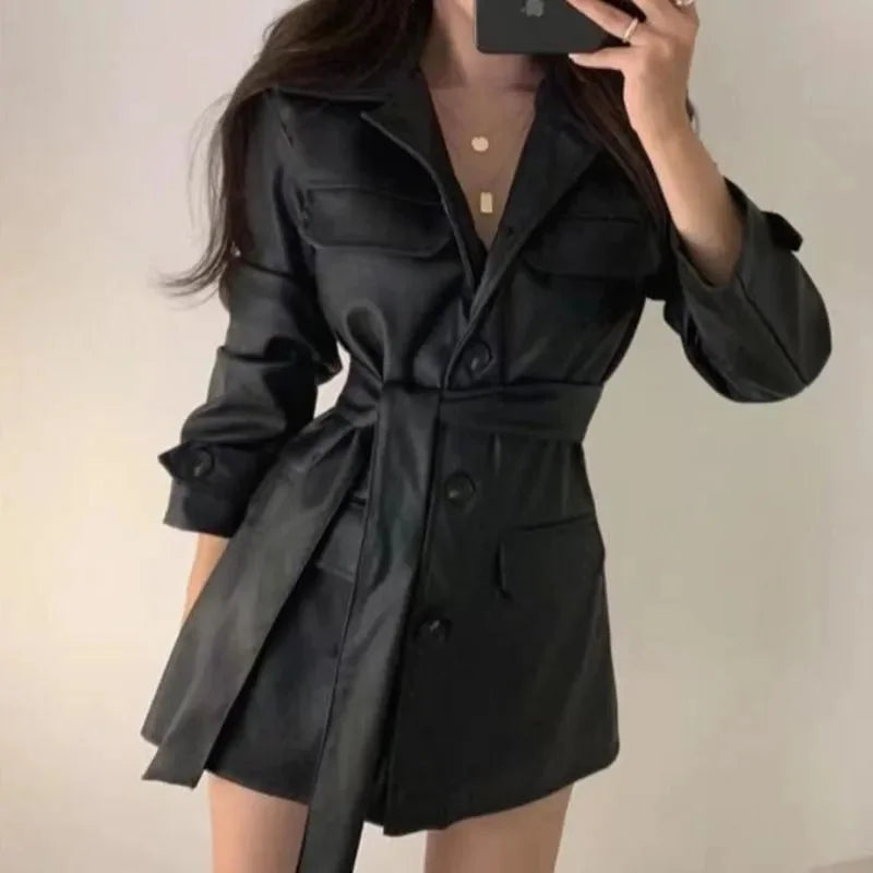 Veste en cuir chic coréenne pour femme, coupe ajustée, style motard, en similicuir PU, coupe-vent, pour le printemps et l'automne