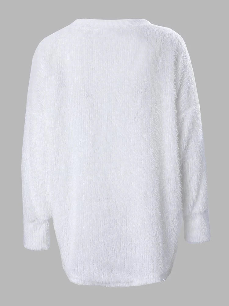 Pull Oversize Col en V en Maille Côtelée pour Femme