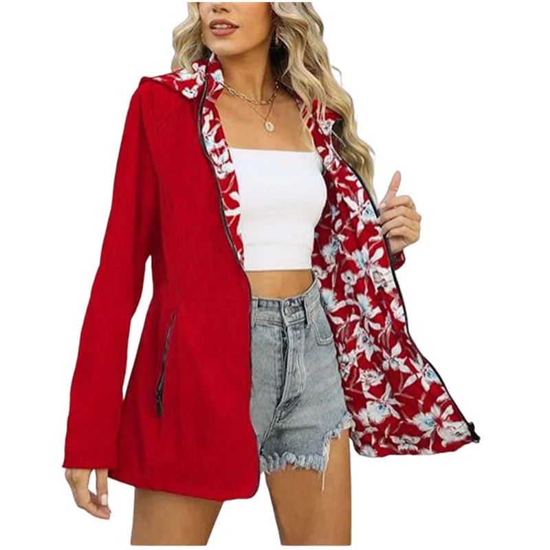 Veste à capuche d'automne pour femmes, manteau décontracté imprimé réversible avec poches, Streetwear multicolore, vêtements assortis S-2XL