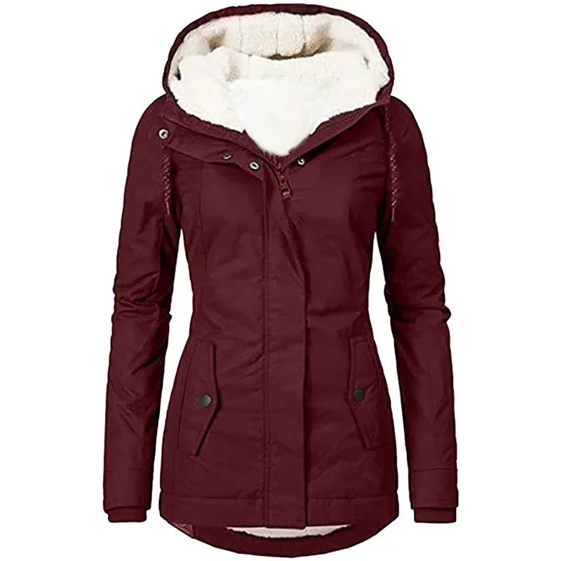 Manteau d'Hiver Épais à Capuche et Poches Amples pour Femme