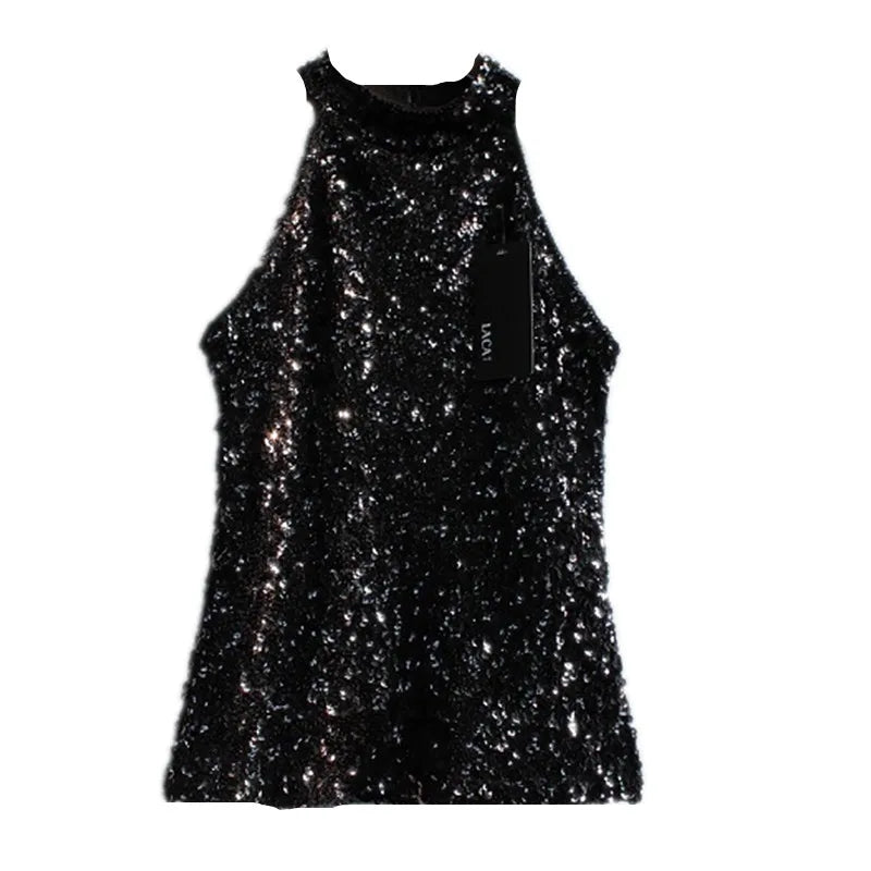 Débardeur Paillettes Femme - Top Clubwear Sexy