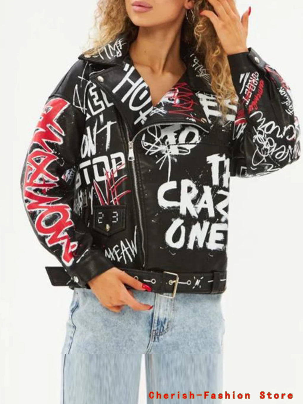 Vestes en Faux cuir souple pour femmes, manteaux pour dames, blanc, noir, rivets en PU, fermeture éclair, épaulettes, impression 3D, moto, Streetwear, automne hiver