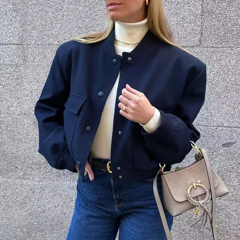 MUJER femmes Bomber veste femmes automne recadrée veste pour femmes 2025 à manches longues aviateur vestes femme mode manteaux courts