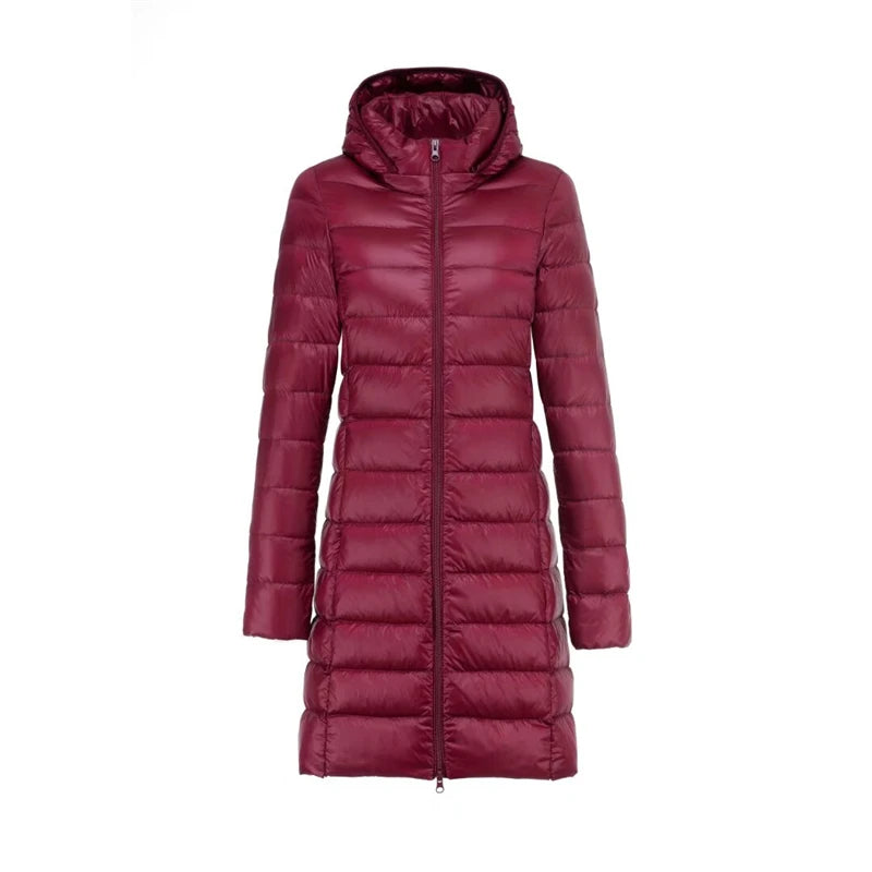 Combinaison à capuche en duvet de canard blanc pour femme, ultra légère, pliable, X-long, mère d'âge moyen, décontracté, nouvelle arrivée, 2024