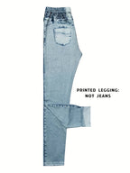 Legging Faux Jean Imprimé Denim – Confort Yoga & Sports de Plein Air