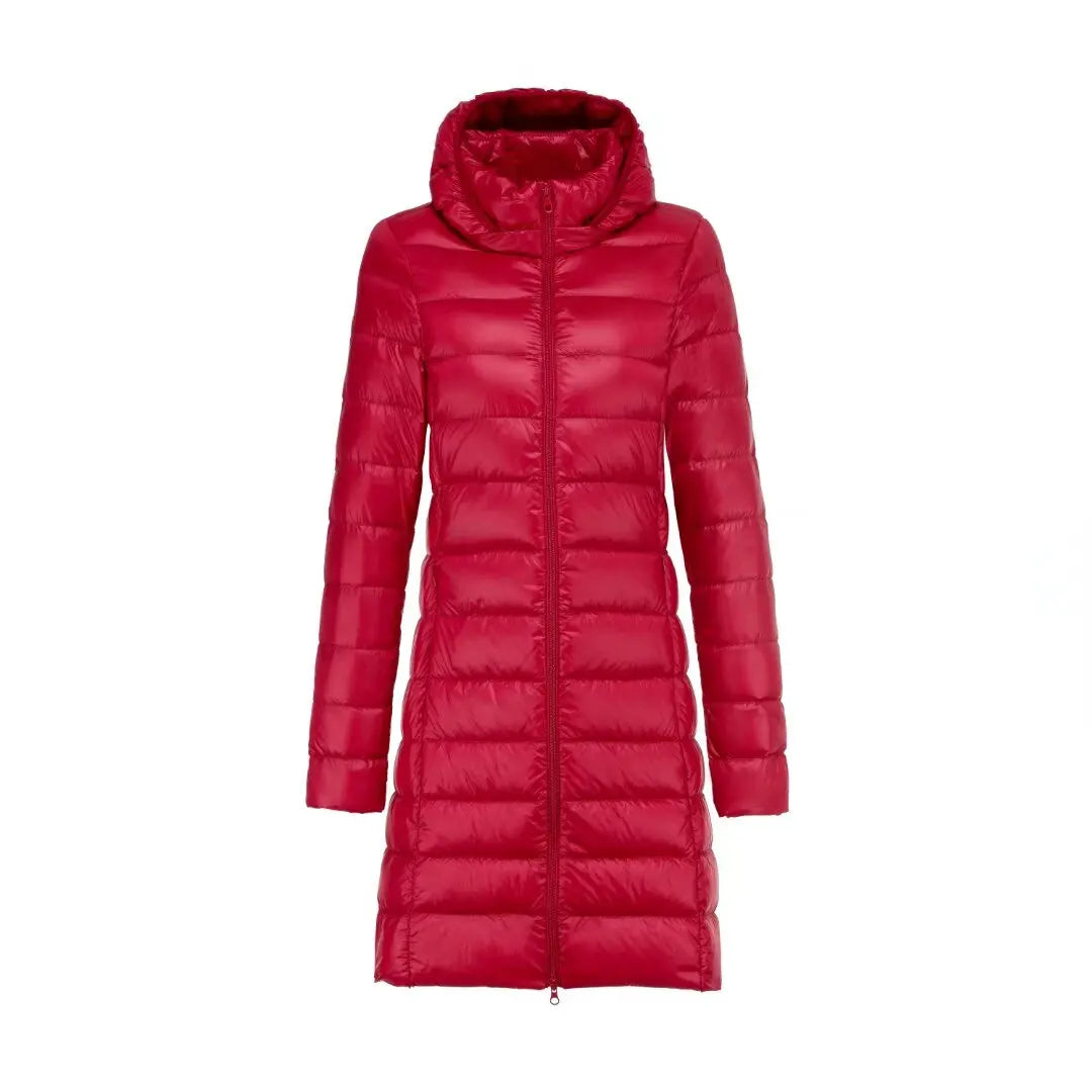 Combinaison à capuche en duvet de canard blanc pour femme, ultra légère, pliable, X-long, mère d'âge moyen, décontracté, nouvelle arrivée, 2024