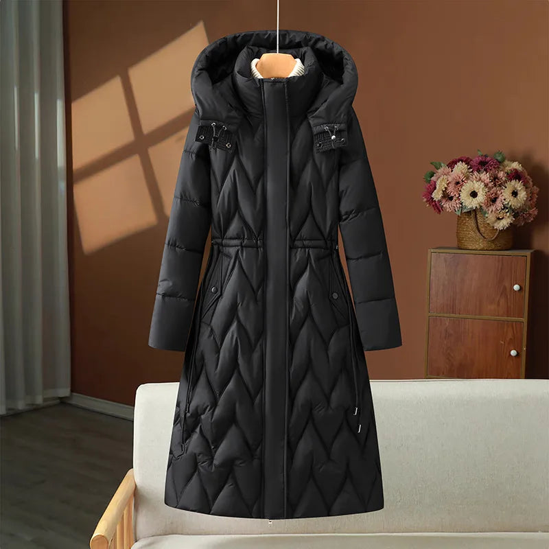 Parka longue à capuche pour femmes, manteaux, pardessus solide, simple boutonnage, manches longues, col montant, bureau, décontracté, automne hiver 2025